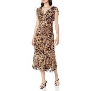 NWT Size L Anne Klein Women's TIE Shoulder Surplice MIDI Sleeveless Dress